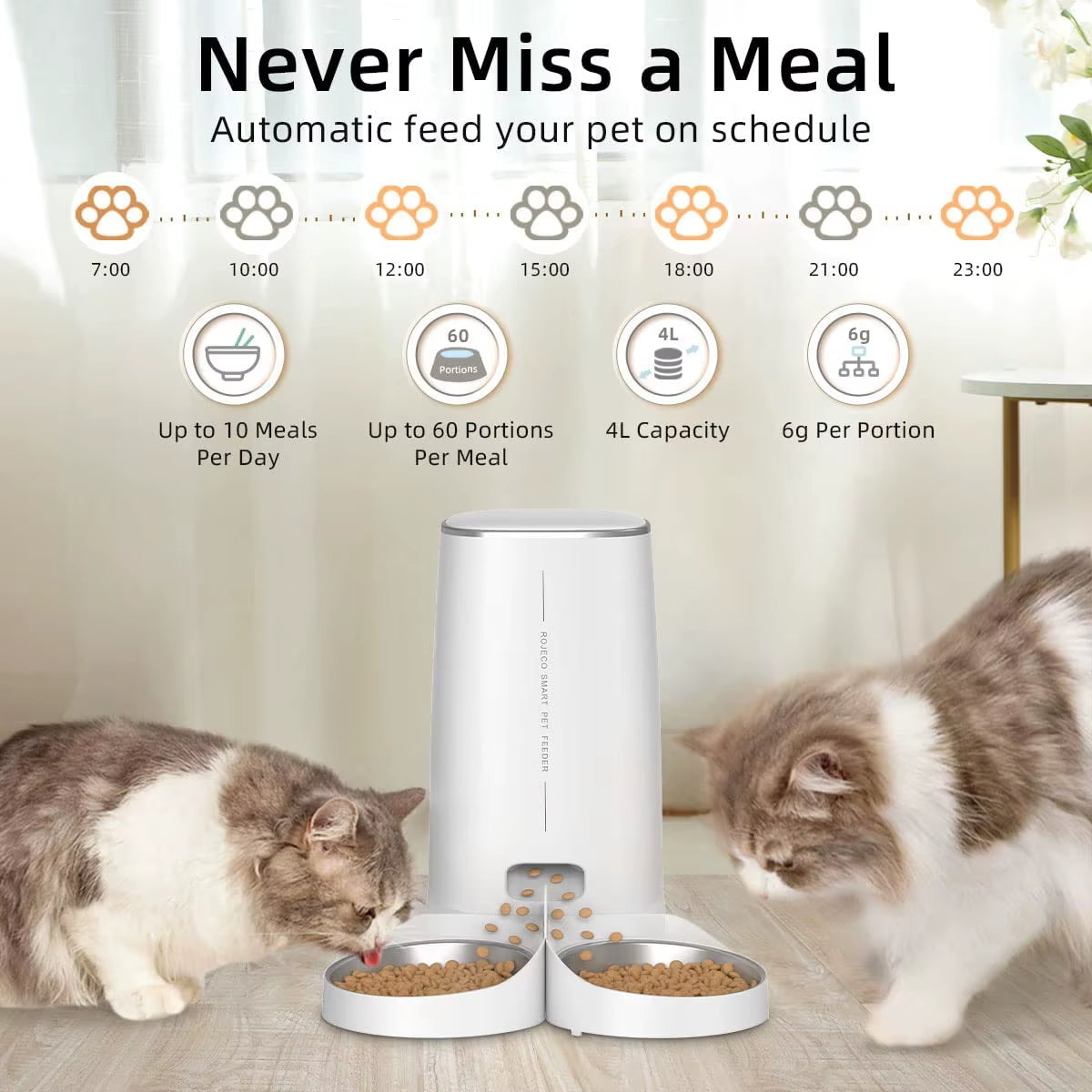 Automatic Cat Feeder Pet Smart Cat Food Kibble Dispenser Remote Control Auto Wifi Double Feeder for Cats Dog Accessories