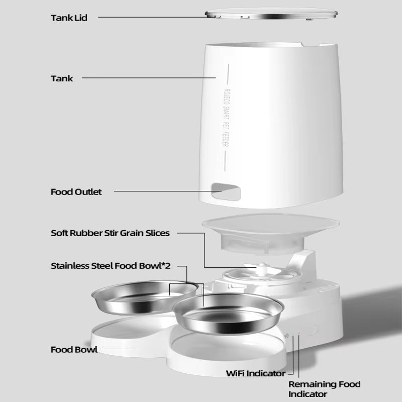 Automatic Cat Feeder Pet Smart Cat Food Kibble Dispenser Remote Control Auto Wifi Double Feeder for Cats Dog Accessories